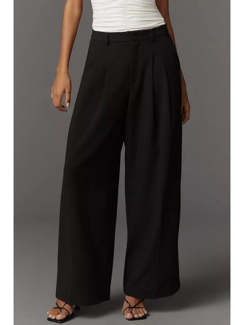Anthropologie Maeve XS Black Avery Wide-Leg Pleated Trousers